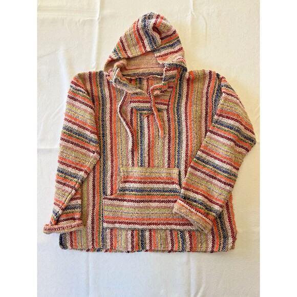 Rasta Baja Hoodie Sweatshirt Womens Hippie Boho Multicolored Festival Rug Large - Picture 1 of 7